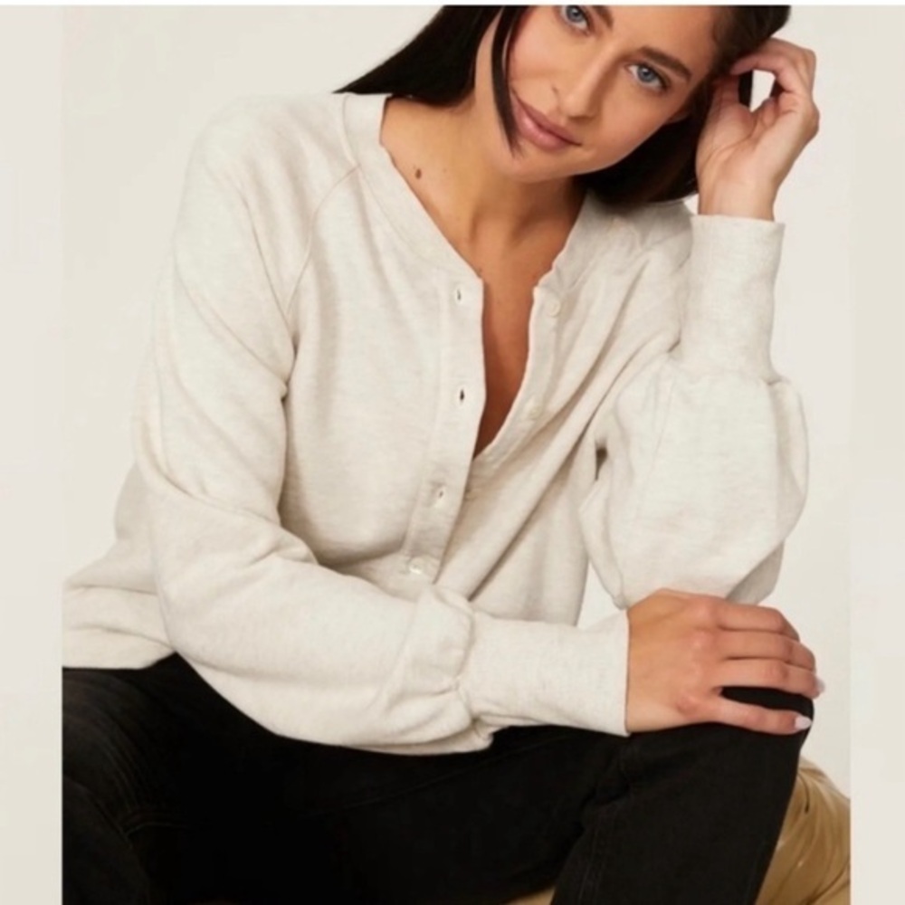 Fifteen Twenty Women's Heather Gray/Oatmeal  Henley Sweatshirt RTR GUC #1100